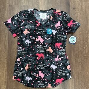 NWT Cherokee Dog Is Good Black Scrub Top XS Spice Of Life Pink Dogs Scrubs Vet